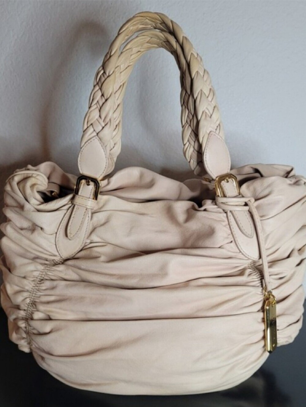 Bally Vintage Gathered Leather Mayo Hobo Bag